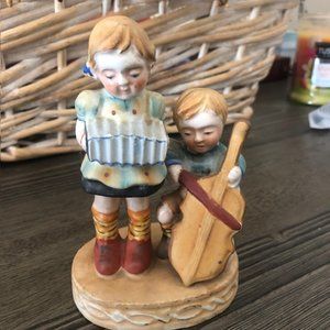 Hummel like vintage German boy and girl w/ harpsichord and cello violin figurine